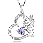 YIFSIY Butterfly Necklace for Women 925 Sterling Silver Heart Pendant Birthstones Jewelry Gift
