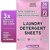ZERO TRACE Baby Friendly Laundry Detergent Sheets, 72 Loads - Eco Friendly, All Natural, Hypoallergenic, Biodegradable - Sheet Laundry Soap for Sensitive Skin