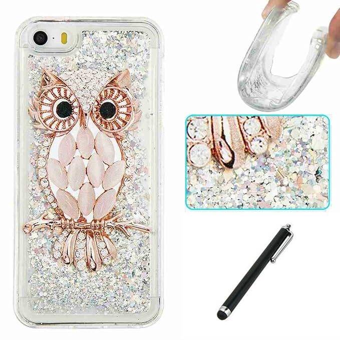 Beddouuk iPhone 5C Hülle,iPhone 5C Glizter Handyhülle,3D Klar Kristall Transparent Bling Durchsichtige Sparkle Treibsand Dual