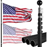 NELXINJO 20ft Telescopic Flag Pole - Extra Thick Outdoor Telescoping Flag Poles with 3x5 American Flag for Residential or Commercial,Black