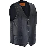 Dream Apparel Mens Leather Motorcycle Vest for Riding, Biker Vest Black Club Vest with 6 Pockets & Side Laces