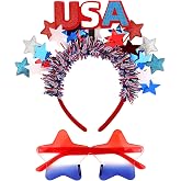 Semato 2 PCS 4th of July Accessories Patriotic Headband and Red White Blue Star Sunglasses