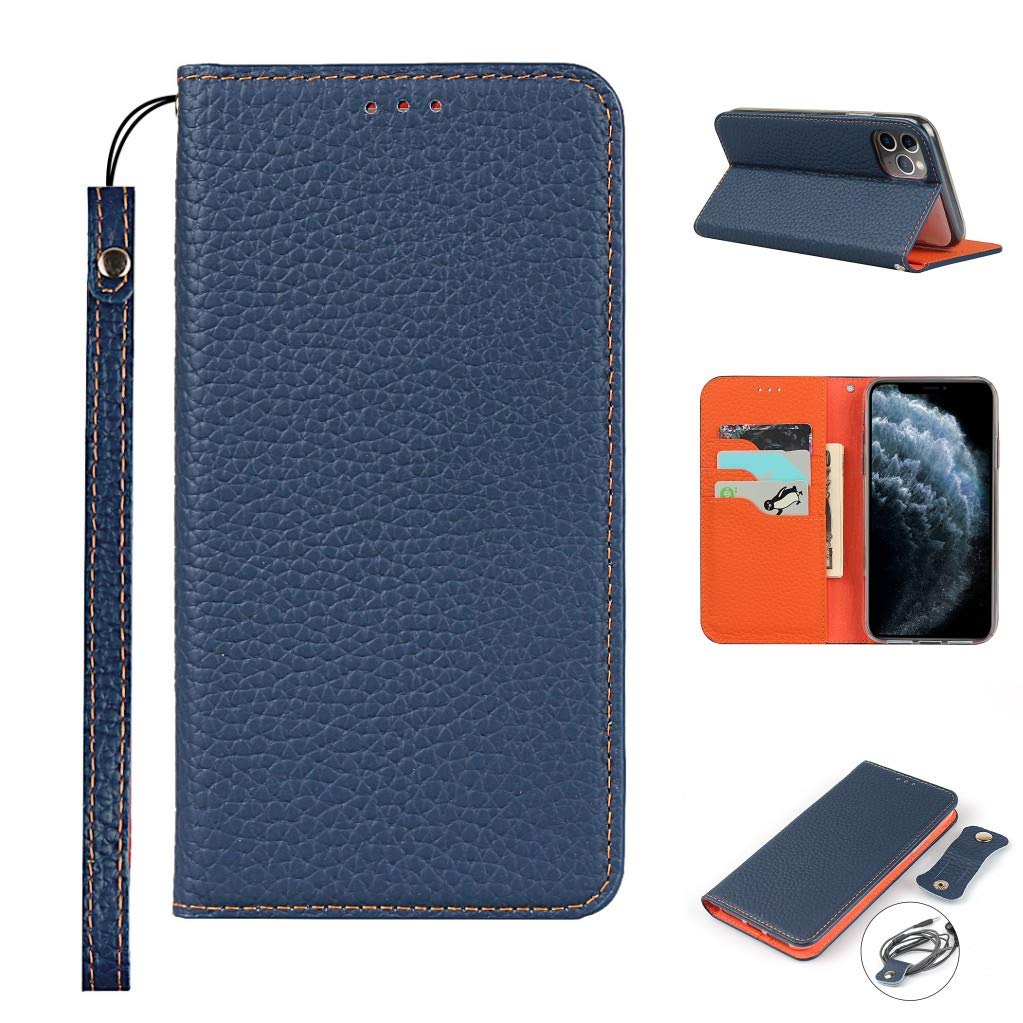 Copmob iPhone 11 Pro Max Case,Genuine Leather Flip Wallet Case,[3 Card Holders][Magnetic][RFID-Blocking],Protective Phone Case Cover for iPhone 11 Pro Max - Dark Blue