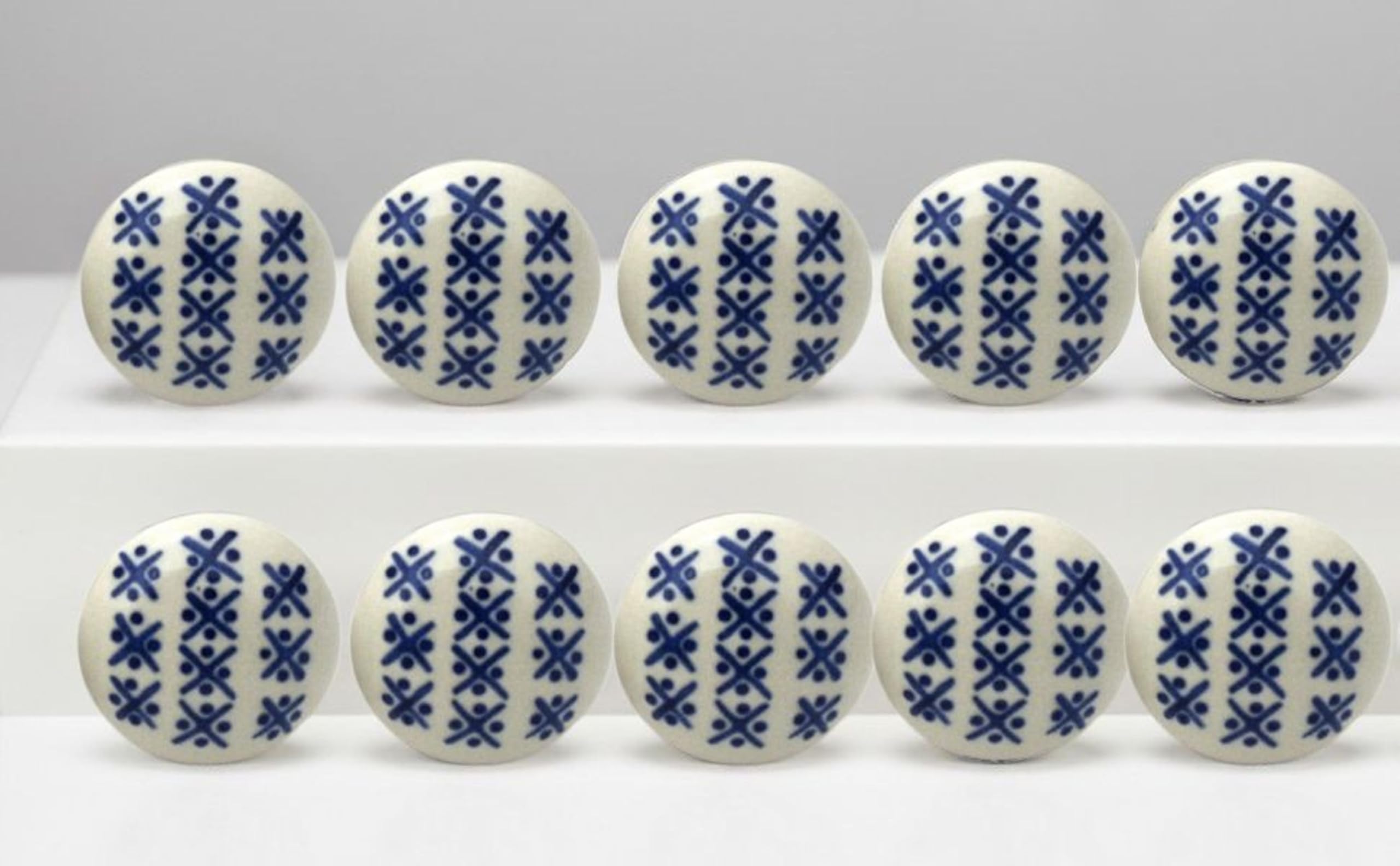 ARTISNO Ceramic Knobs Colorful Blue for Kitchen Cabinets Bathroom Cupboards Dresser Drawers Chest Handmade Pottery Set of 10 (Geometry)