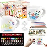 SEOLENZW Ceramic Painting Kit - 2 Mug DIY Set for Couples & Friends. Paint Your Own Mug Kit with Professional Brushes, Acrylic Paints & Palettes. Creative Gift for Adults（Fat Handle Cup）