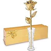 Forever Rose 24K Gold Dipped Real Rose – Handmade, Long-Lasting Preserved Flower in Glass Vase & Gold Box, Romantic Gift for Anniversary, Valentine's, Mother's Day, Birthday, Wedding, Wife, Girlfriend