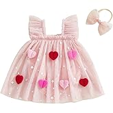 Baby Girl Valentines Pink Tutu Dress Hearts Embroidery Romper Tulle Bodysuit Bow Cute Infant Birthday Wedding Party