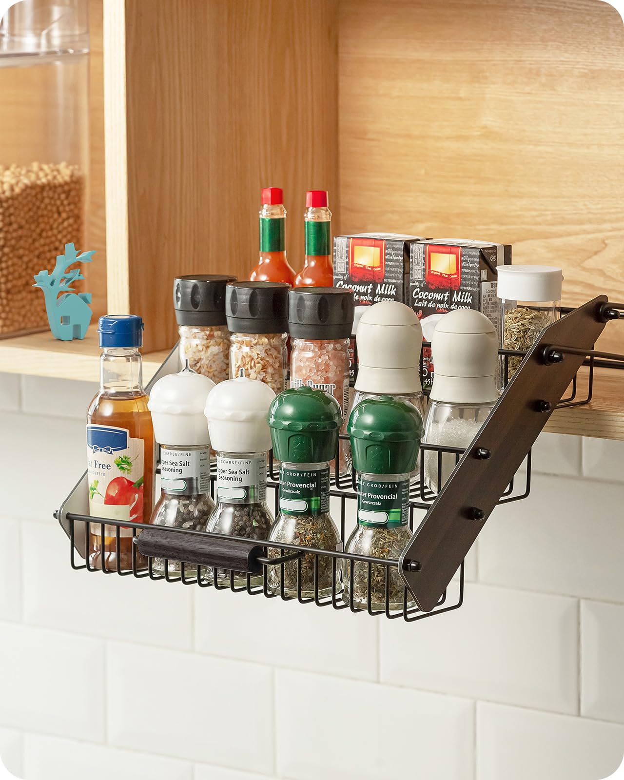 Photo 1 of Baffect 3 Tiers Pull Down Spice Rack, Pull Out Spice Organizer for Inside Cabinets, Drop Down Spice Shelf with Spring Buffer Device for Kitchen Upper Cabinet?Black?