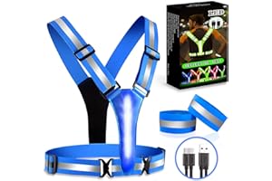 BEBJUIL LED Reflective Vest,3 Pack Light Up Running Gear with Reflector Armbands,High Visibility Reflective Glow Belt,Rechargeable Light Up Running Vest for Running,Jogging,Walking,Cycling