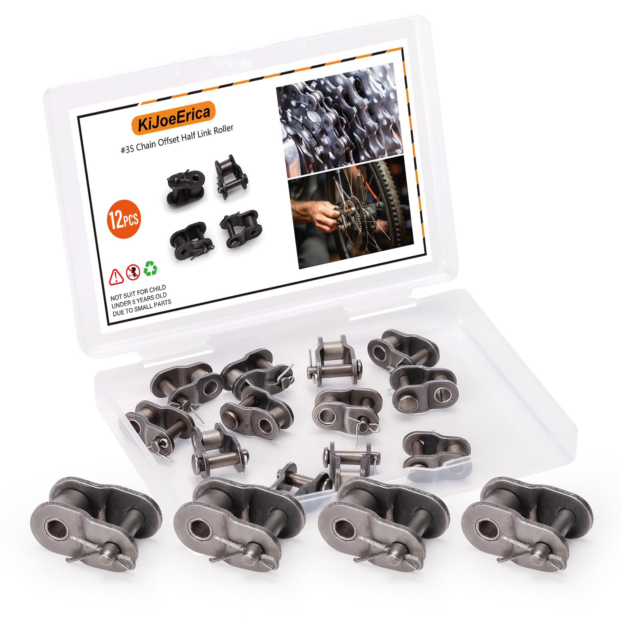 Photo 1 of #35 Chain Master Link, 12Pcs 3/8" Pitch Chain Offset Half Link Roller for Mini Bike Bicycle Karting Scooter