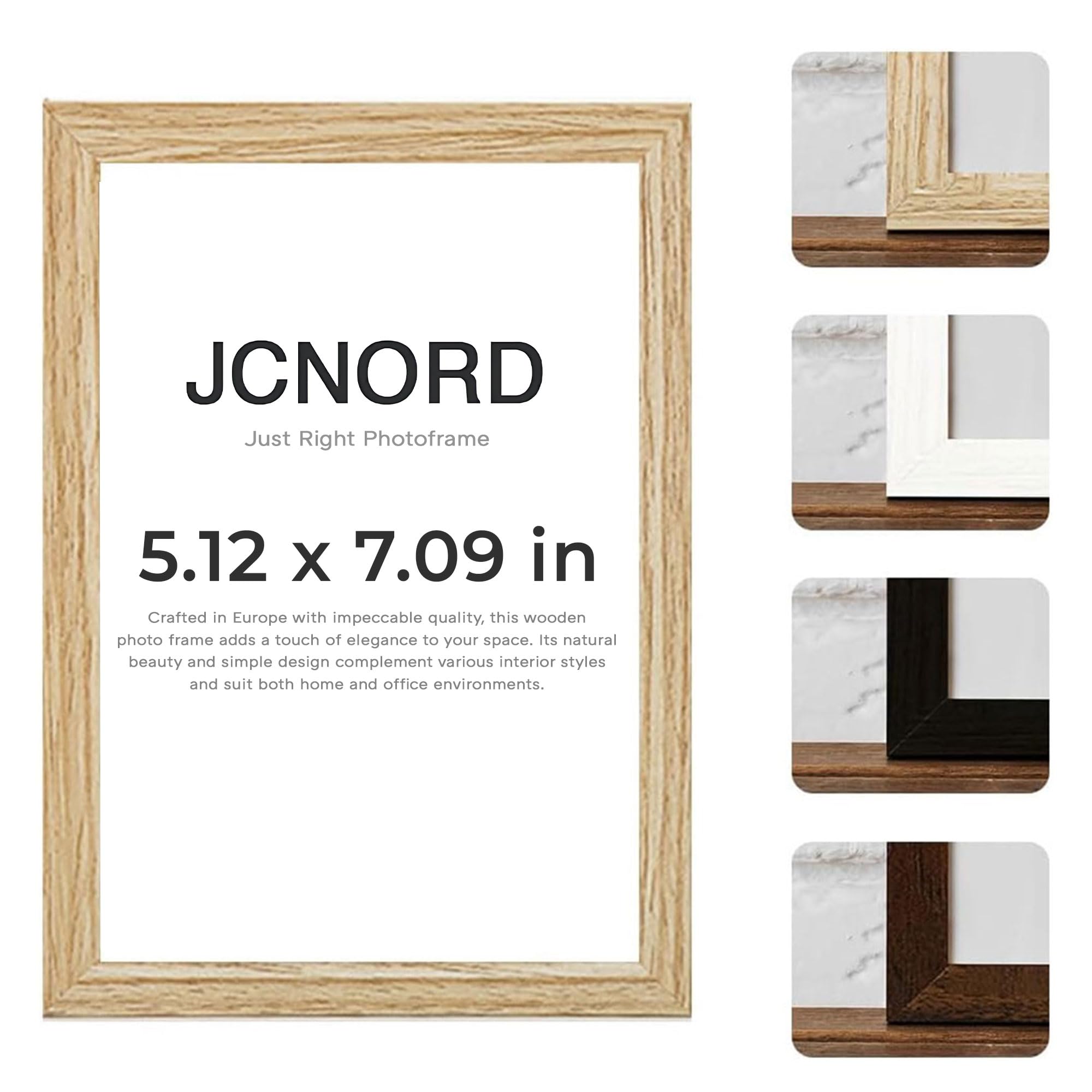 JCNORD MDF Oak Colored Wooden Picture Frame 7x5 inches (13x18 cm) with Shatterproof Acrylic Glass | Modern Photo Frame for Walls and Tables