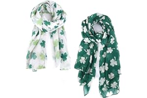 Nollia Soft Women's Scarves for St. Patrick's Day with Shamrocks and Clovers in Green and White - Single and 2-Pack Gift Set