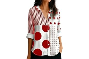 Womens Button Down Shirts Polka Dots Long Sleeve Collared Tops Dressy Casual V Neck Business Blouse Spring Outfit