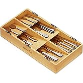 SpaceAid Bamboo Silverware Drawer Organizer with Labels, Kitchen Utensil Tray Holder Organizer for Flatware, Cutlery, Spoon and Knives Drawer Storage Organization (Natural, 6 Slots)