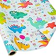 U'COVER Dinosaur Wrapping Paper Rolls Happy Birthday Gift Wrapping Paper Roll for Kids Boys Girls Baby Reversible Gift Wrap Dinosaur Star for Bday Party (DINOSAUR)