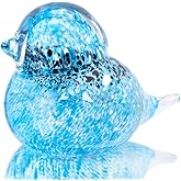 QFkris 4" Hand Blown Glass Blue Birds Figurine, Art Glass Animal Sculpture Status Home Decor Crystal Paperweight Gift for Bird Lover