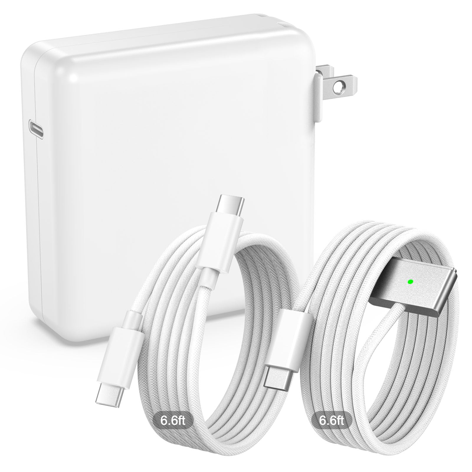 Photo 1 of 100W Charger for MacBook Pro 14 16 inch MacBook Air 13 15 inch 2025 2024 2023 2022 2021 M4 M3 M2 M1, 100W GaN Power Adapter, 6.6FT USB C to 3 Magnetic 3 Cable, 6.6FT USB C to C Cable