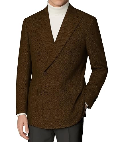 Wemaliyzd Mens Classic Fit Peak Lapel Double Breasted Suit Jacket