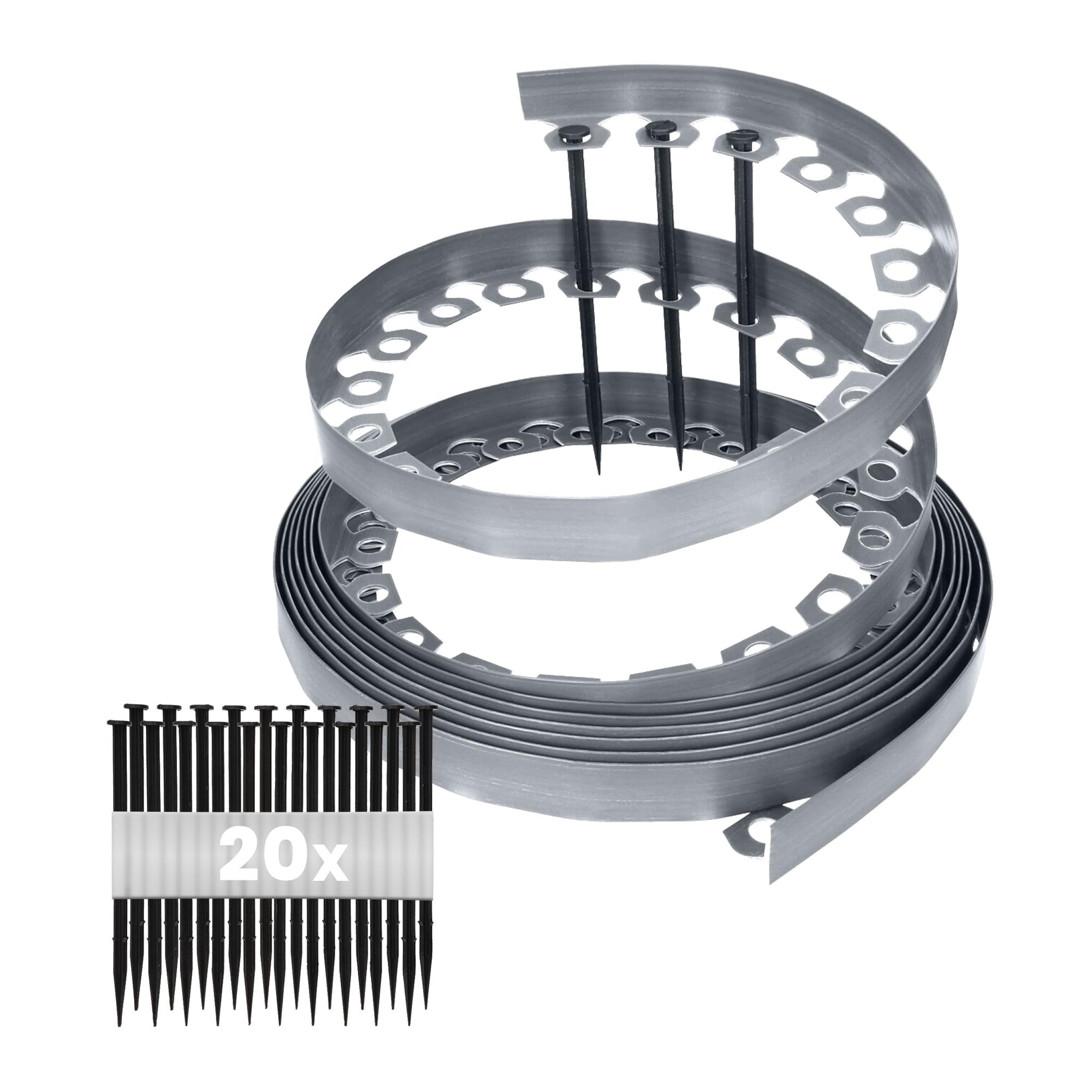 GARDENIX Lawn Edging 4cm high - 33ft long Grey Flexible Garden Edging Border with Easy Dig Installation & Reinforced Plastic Pegs, Ideal for Flowerbeds, Lawn, Grass, Pavement - Easy to Cut