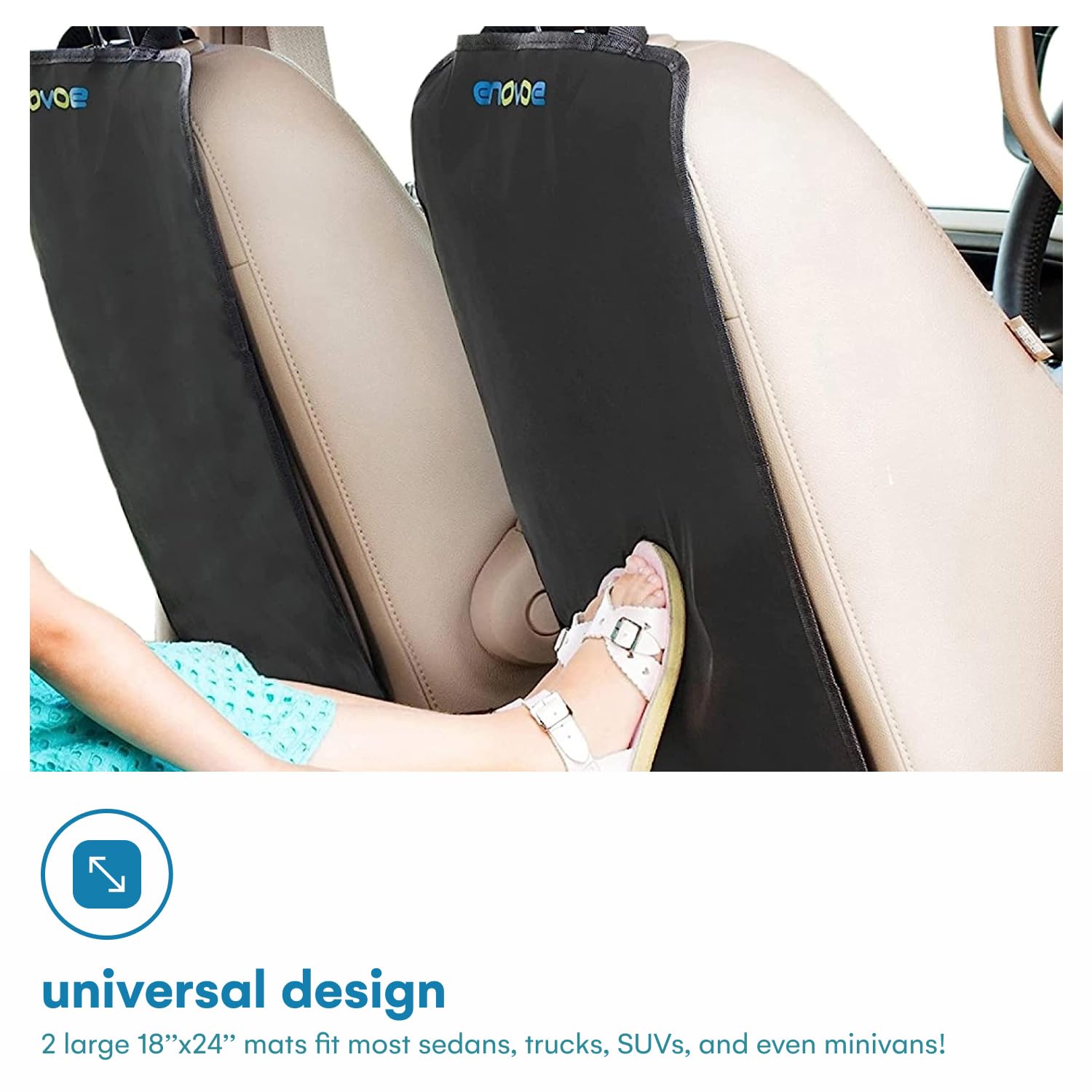 Enovoe Kick Mats Protector for Child - 2 Pack - Premium Quality Car Seat Back Cover Offers Waterproof Protection of Your Upholstery from Mud and Scratches - Seat Back Kick Protector for Kids