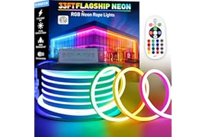 KANAYA 33ft RGB Led Neon Rope Lights ETL Listed, 110-120V Waterproof Color Changing Lighting Strip Remote Control, for Residential Commercial Outdoor Indoor Decor