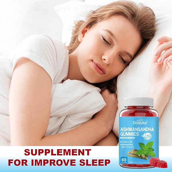 DONLUKA SUPPLEMENT FOR SLEEP, ASHWAGANDHA AND VITAMIN D3 GUMMIES, 120 COUNT, BOOST ENERGY, SUPPORTS CALMNESS, SUPPORTS STEADY ENERGY LEVELS, SUGAR FREE, NON-GMO (2 PACK)