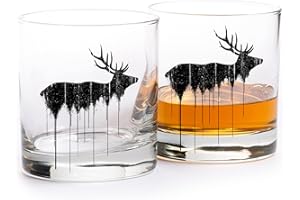 Whiskey Glasses Set of 2 – Elk Above Treeline Design by Black Lantern | 11oz Old Fashioned Glasses with Gift Box