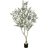 LYERSE Olive Trees Artificial Indoor - Faux Olive Tree 7ft with Large Olive Branches and Lifelike Fruits - Fake Olive Tree for Modern Home Office House Living Room Decor