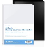 SIMPROFFICE 60 Pack Binding Covers and Backs, 10/12 Mil, 8.5X11" | Includes 30 Clear 10 Mil PVC Fronts and 30 Black 12 Mil Sand-Textured Backs for Letter Size Binding
