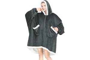 Topcee Oversized Wearable Blanket Sherpa Fleece Blanket Hoodie Comfortable Soft Warm Thick Big Hooded Sweatshirt - Cozy and Fuzzy Blanket with Giant Pocket - Dark Grey