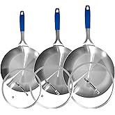Inqibee 8.5-10-12 Inch Tri-Ply Stainless Steel Frying Pan Set with Lids,Skillets,Induction Cooking Pans,Pots and Pans Set,Dishwasher and Oven Safe,Detachable Handle