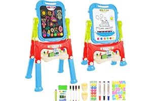 YLOVETOYS Kids Art Easel, Adjustable Drawing White Board & Chalk Board, Toddler Double Sided Easel with Painting Accessories, Birthday Gift for Girls Boy Age 3 4 5 (Blue)