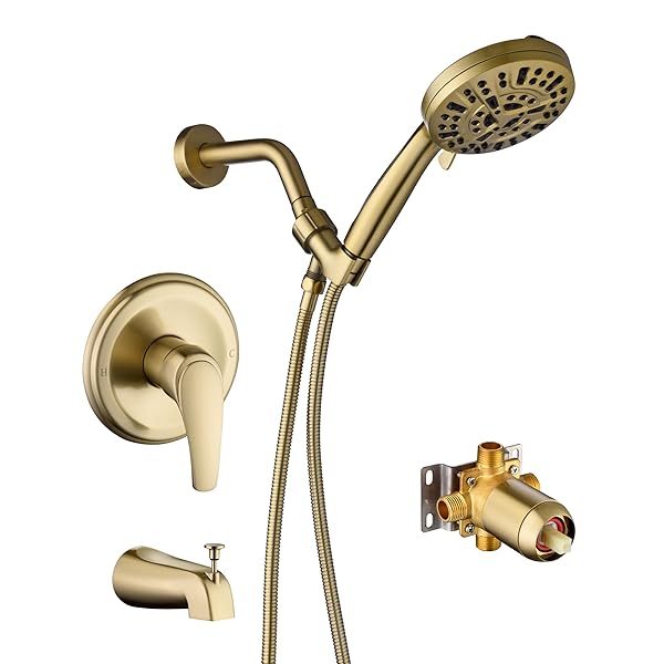 KIRLYSTONE TUB SHOWER FAUCET COMBO, BRUSHED GOLD SHOWER...