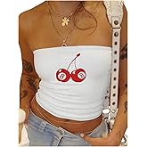SOLY HUX Women's Y2k Graphic Tube Crop Top Strapless Sleeveless Summer Bandeau Tops