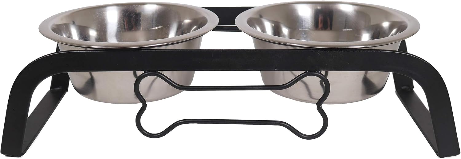 Rosewood Raised Dog Bowl for Medium and Large Dogs with a Sturdy Iron Elevated Stand and Two Stainless Steel Water and Food Bowls - Image 3