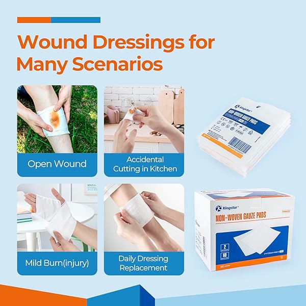 KINGSTAR STERILE NONWOVEN GAUZE PADS, 4″X 4″ WOUND DRESSING, 60 PACKS – 120 PIECES SUPERIOR SOFT SPONGE PADS, HIGHER ABSORBENT GAUZE COMPRESSES FOR TRAUMA OR POST-OPERATIVE WOUND CARE