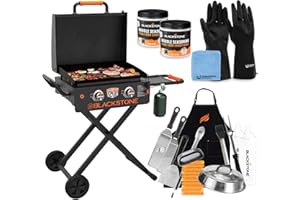 22 inch Blackstone Griddle with Hood and Grill Stand, Foldable Outdoor Flat Top Grill Propane Portable Gas Grill, BBQ Grill with Blackstone Accessories, Seasoning, and Wholesalehome Gloves & Cloth