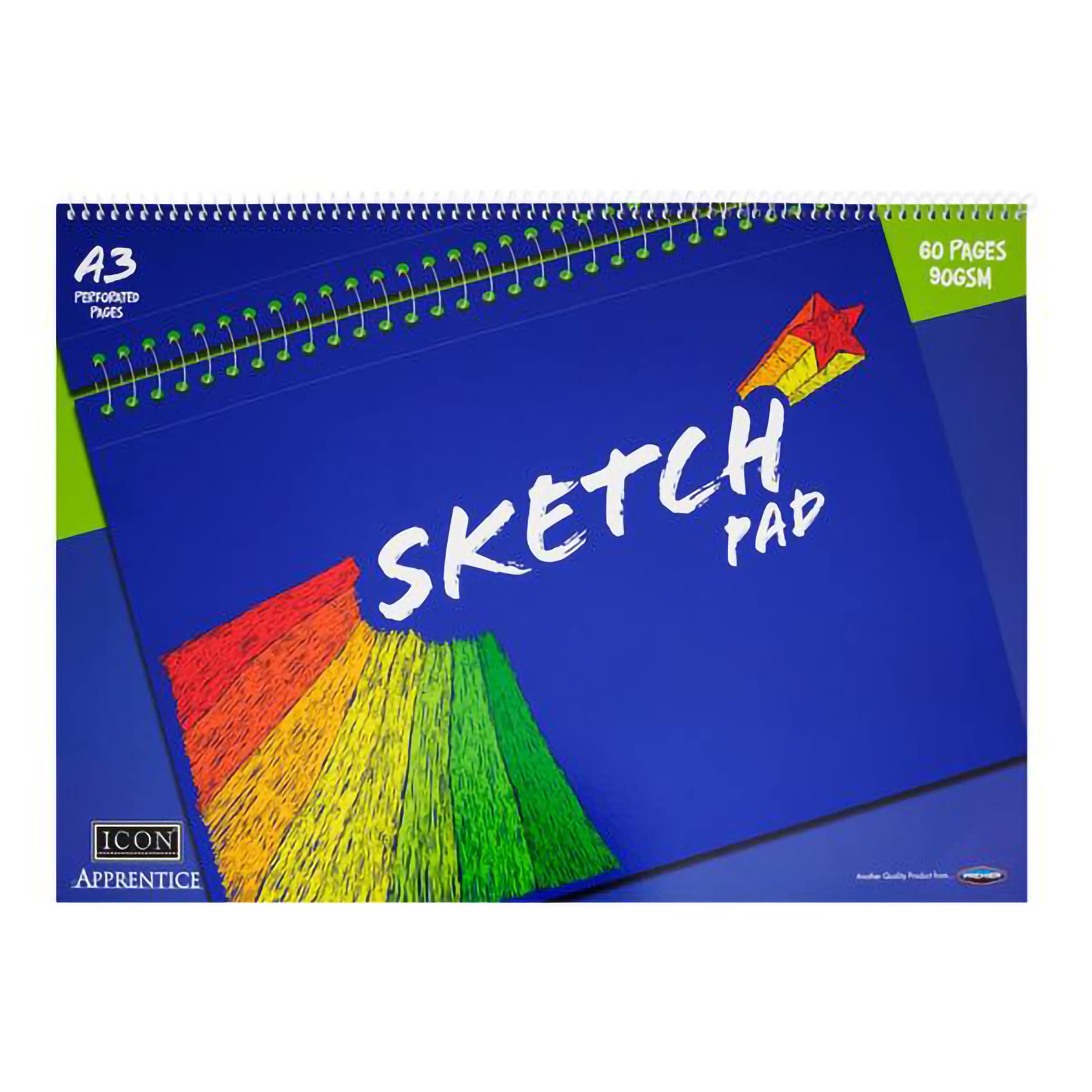 Premier Stationery Icon Spiral Bound Sketch Pad, 90gsm A3 Artist Sketch Pad, Double Sided White Paper, Drawing Pad, Ideal for Sketch Pencils, Pen & Pastels (430g, 60 Sheets)