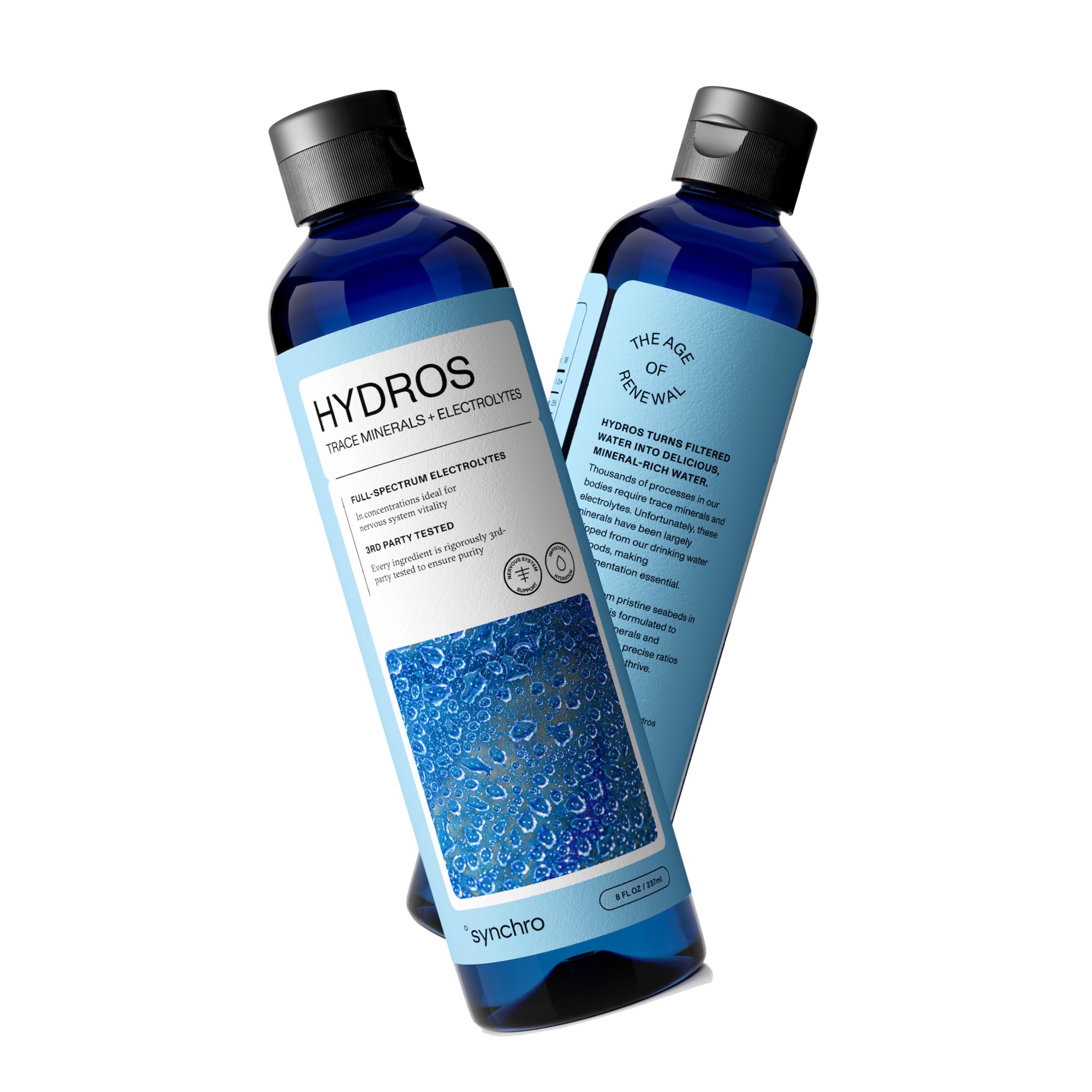 Synchro - Hydros Trace Mineral Drops with Electrolytes, Mineral-Rich Water Drop for Electrolyte Water, Hydrating Electrolyte Drops for Nervous System Support, Mineral Drops for Drinking Water, 8 fl oz
