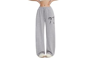 EXARUS Girls Bowknot Sweatpants Baggy Wide Leg Sweat Pants Teen with Pockets Mid Rise Casual Kids 8-14Y
