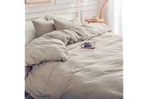 NEXHOME PRO Duvet Cover Set Queen Size Linen Feel Textured Organic Natural 100% Washed Cotton Duvet Cover 3 Pieces Bedding Set with Zipper Closure & Corner Ties, Breathable, Soft (No Comforter)