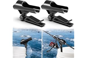 Huntury Adjustable Bucket Rod Holder for Ice Fishing, Clip On Mount, Foldable, Adjustable Angle, Ice Fishing Accessories