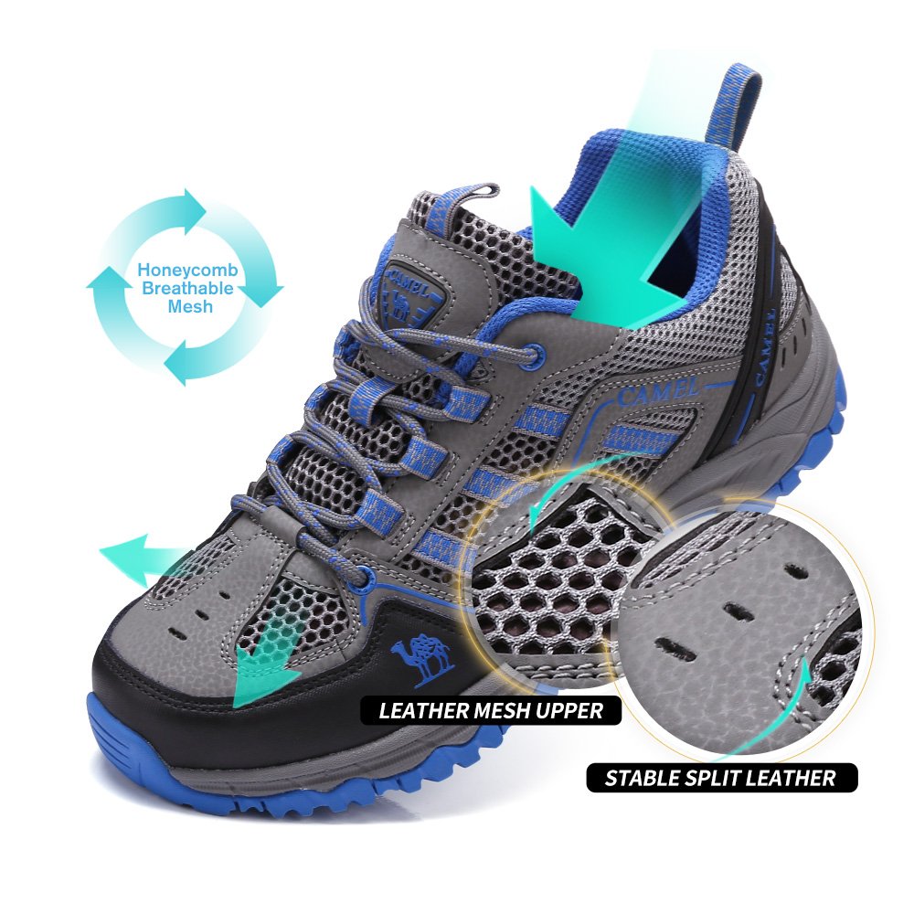 CAMEL CROWN Men/Womens Outdoor Hiking Shoes Breathable Walking Sneakers Lightweigh (10.0 D(M) US, Dark Grey/Sapphire Blue)