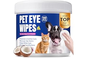BUDDYCHEER Dog Eye Wipes, Tear Stain Remover for All Dogs & Cats – Hypoallergenic & Deodorizing Eye Wipes for Dogs, Pet Eye Cleaner Wipes with Enzymes for Discharge, Crust, Mucus & Debris, Coconut (100 Ct)
