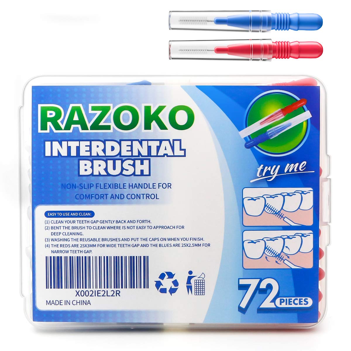 Interdental Brush, Flossing Head, Easy Use Tooth Cleaning Tool (72 Count) : Beauty
