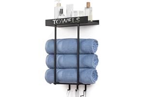 ODSNANIE Towel Racks Wall Mounted for Bathroom, Metal Towel Drying Rack Towel-Bars Towel Holder Ideal Bathroom Storage Organizer and Decor,Towel Shelf Black Towel Storage with 3 Towel Hooks