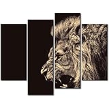 So Crazy Art - Lion Wall Art Decor Animal Canvas Painting Kitchen 4 Panle Wildlife Prints Pictures For Home Living Dining Room
