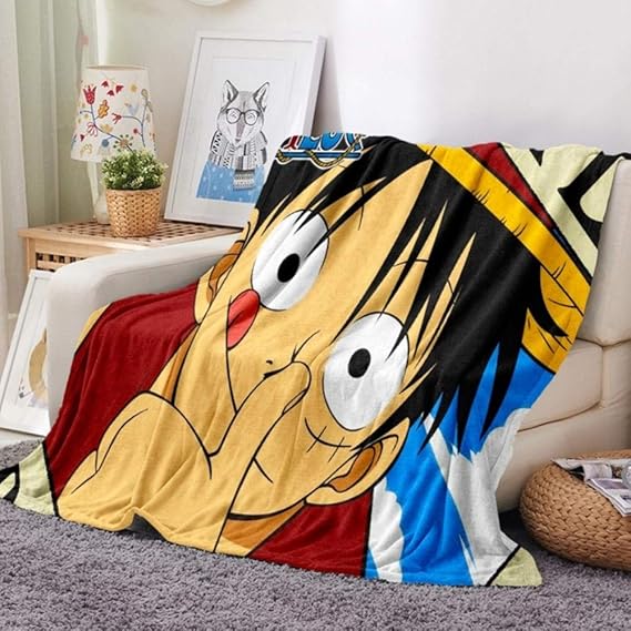 Flannel Fleece Blanket Anime One Piece Printed Sofa Warm Bed Throw Blanket Adult Cartoon Luffy