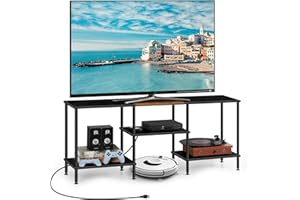 LUPLOM TV Stands for Living Room 50 inch TV Stand with Power Outlet Entertainment Center with Storage 3 Tier TV Console Table for 50 43 40 32 inch TV, Black