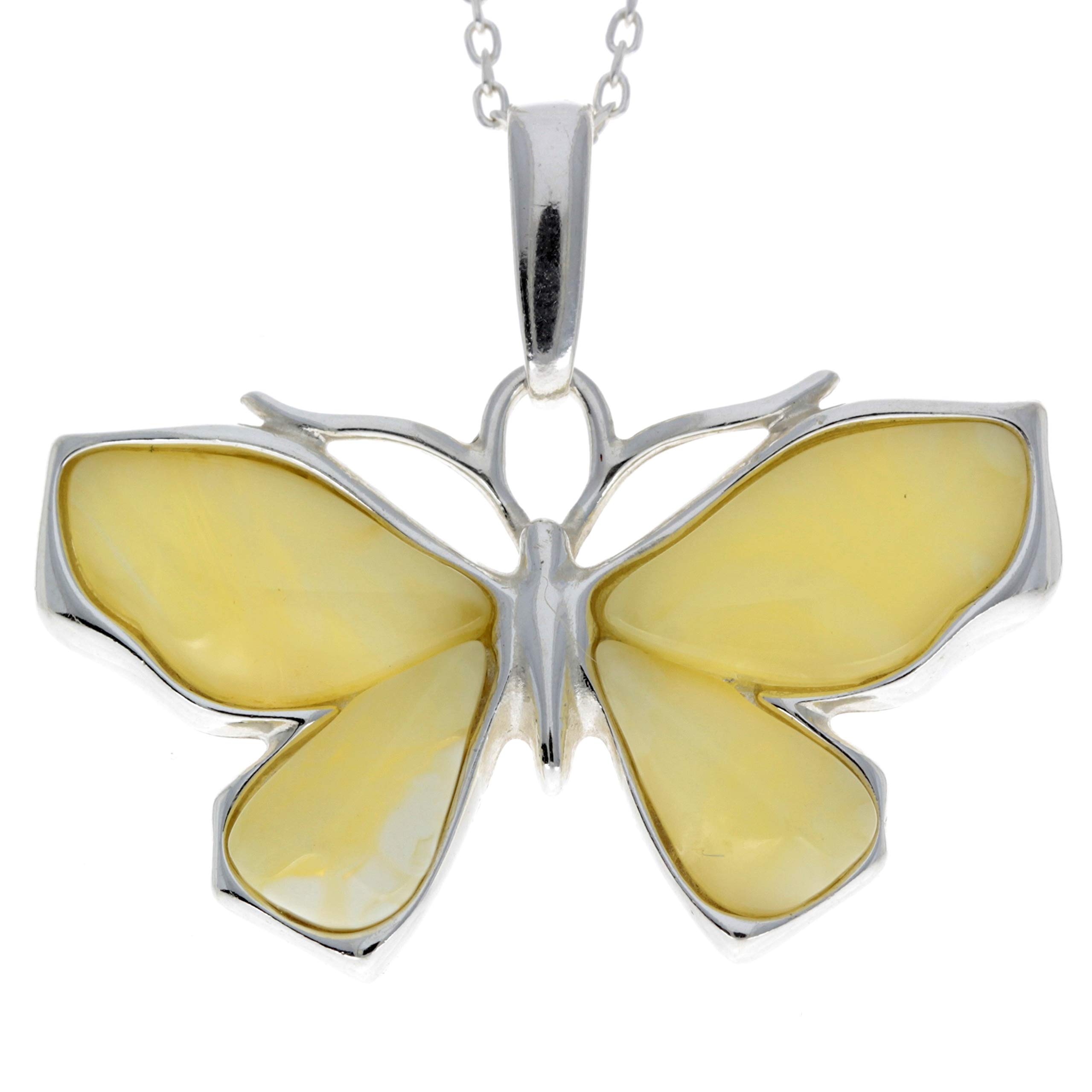 Genuine Lemon Baltic Amber & Sterling Silver Exclusive Butterfly Pendant without Chain - AD217L